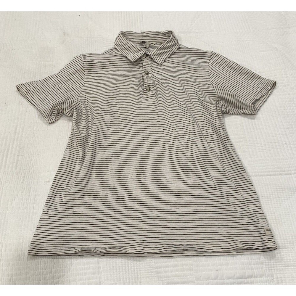 Toad Co Polo Shirt Mens Large Tan Striped Collared Golf Hiking Camping